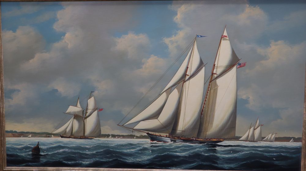 Salvatore Colacicco (1935-), oil on board, Racing yachts, signed, 59 x 105cm
